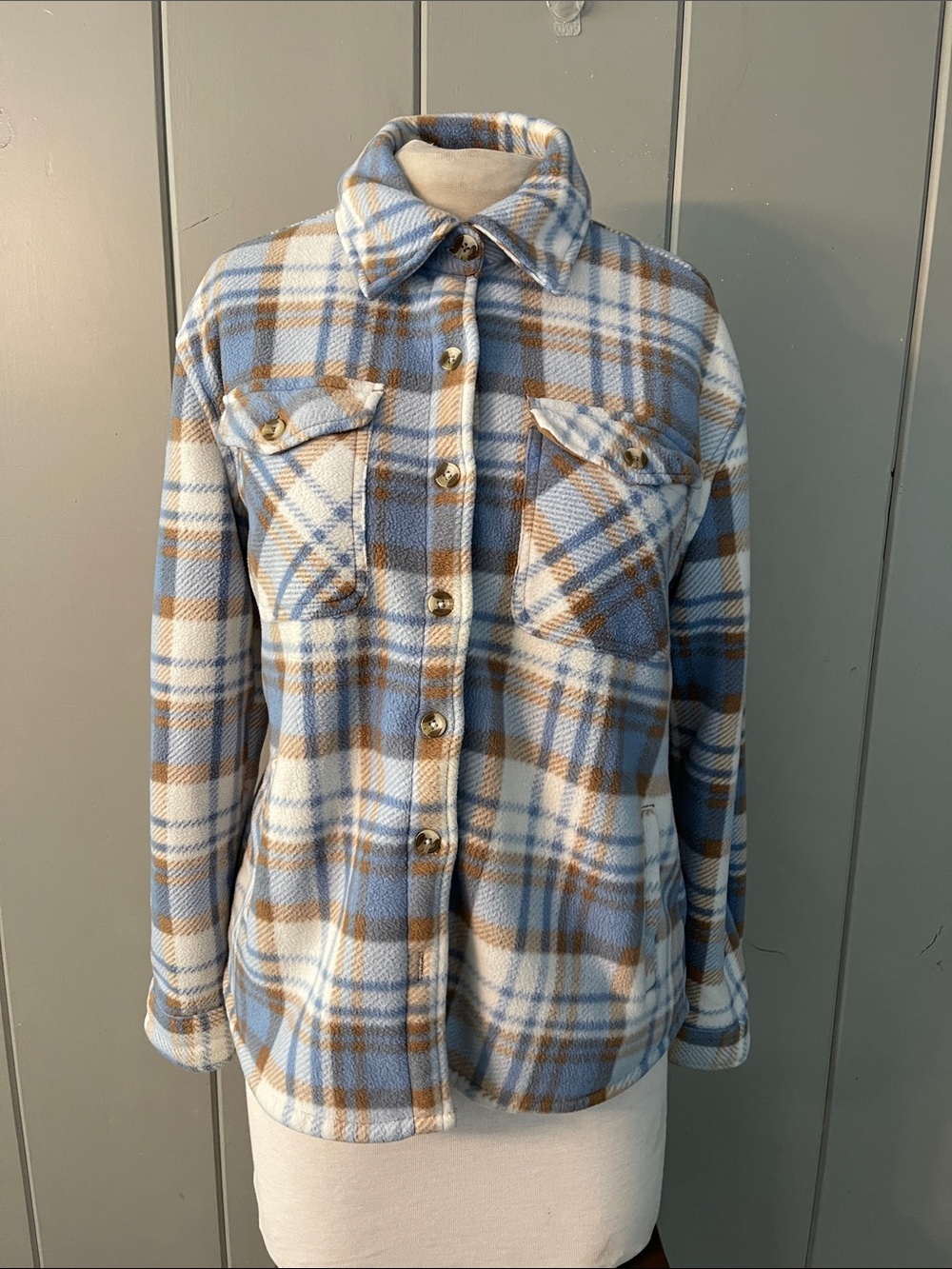 Sage Collective Plaid Fleece Shacket Shirt Sherpa Mountain Gorp Granola Grunge